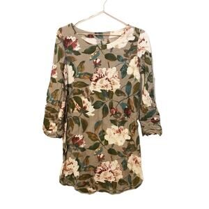 Floral taupe roll tab sleeve dress size small